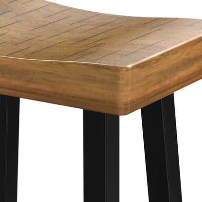 17.5"W x 13"D x 31"H Oak and Black Traditional Solid Wood Stool with Contour Seat