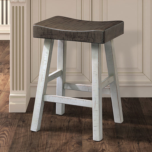 17.5"W x 13"D x 24"H Modern Gray White Solid Wood Stool with Contour Seat