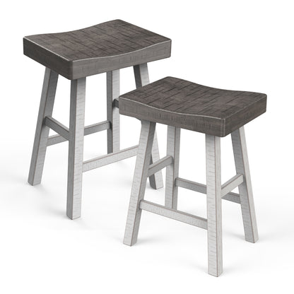 17.5"W x 13"D x 24"H Modern Gray White Solid Wood Stool with Contour Seat