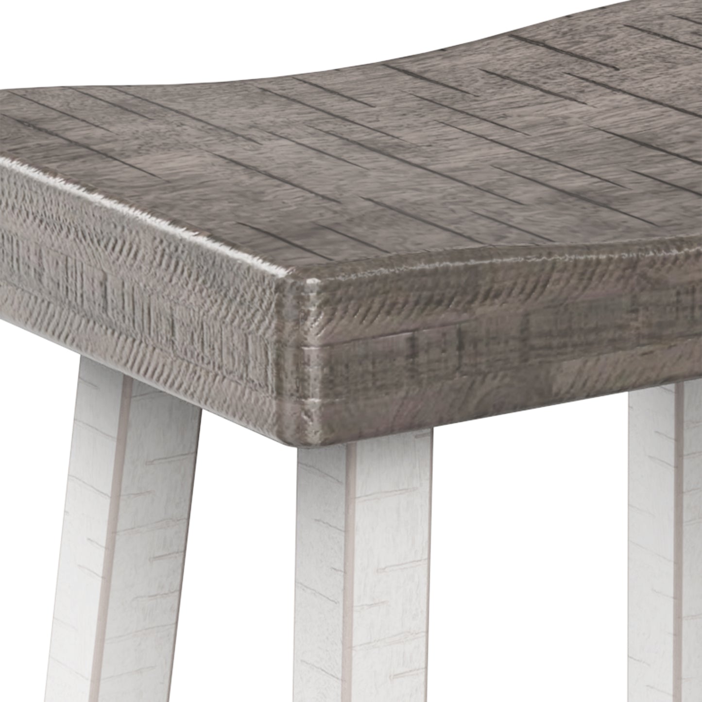 31"H Traditional Gray and White Solid Wood Stool with Contour Seat
