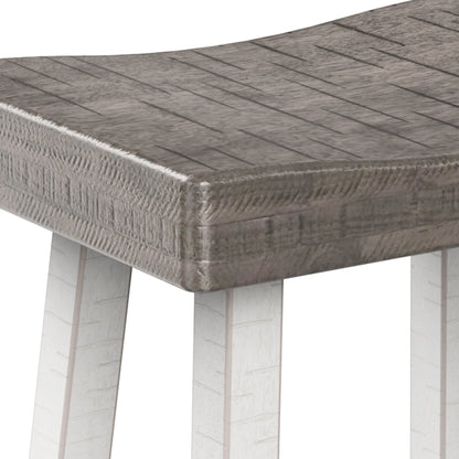 31"H Traditional Gray and White Solid Wood Stool with Contour Seat