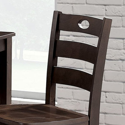 36”W x 36“D x 30”H Traditional Walnut Solid Rubberwood and  Wood Veneer 5 Piece Dining Table Set with Slat Back Chairs