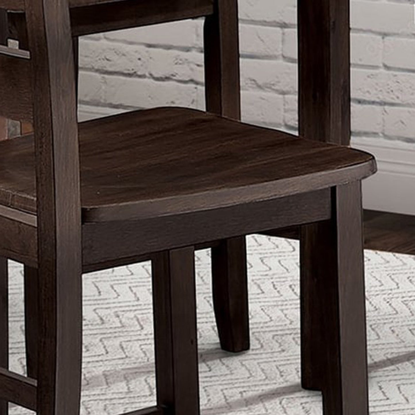 36”W x 36“D x 30”H Traditional Walnut Solid Rubberwood and  Wood Veneer 5 Piece Dining Table Set with Slat Back Chairs