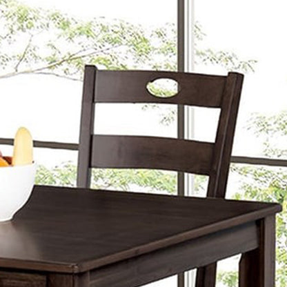 Traditional Espresso Solid Rubberwood and Wood Veneer 5 Piece Dining Table Set with Slat Back Chairs