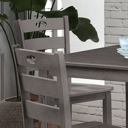 36"W x 36"D x 36"H Modern Gray 5 Piece Counter Height Table Set Solid Rubberwood Wood Veneer with Slat Back Chairs