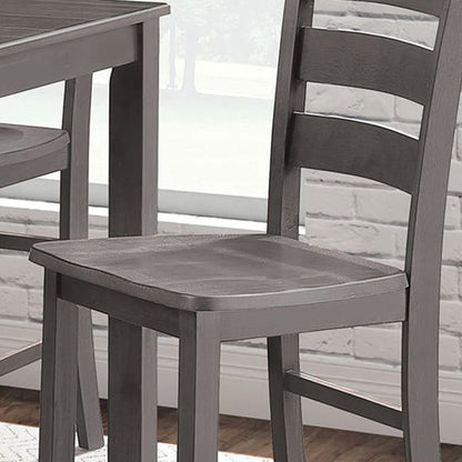 36"W x 36"D x 36"H Modern Gray 5 Piece Counter Height Table Set Solid Rubberwood Wood Veneer with Slat Back Chairs