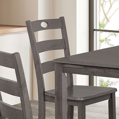Contemporary Gray Solid Rubberwood and Wood Veneer 5 Piece Dining Table Set with Slat Back Chairs