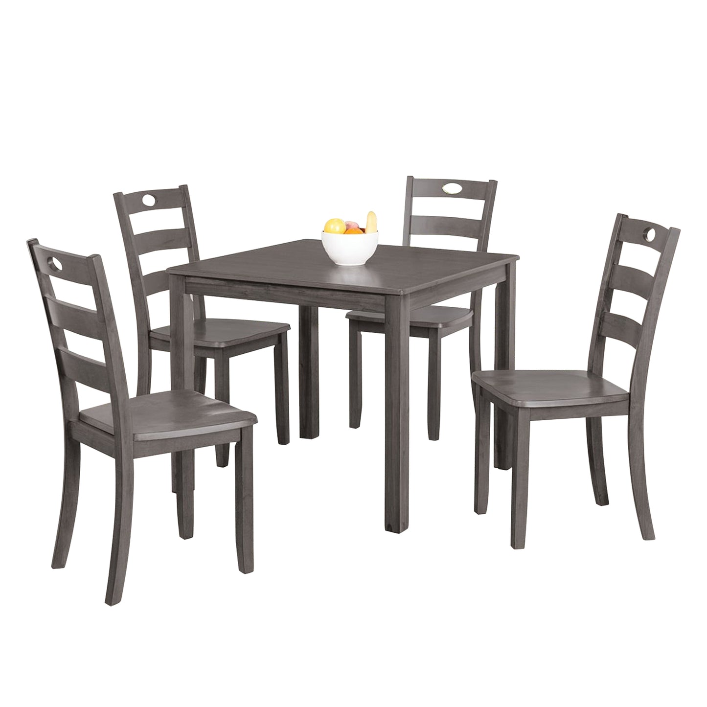 Contemporary Gray Solid Rubberwood and Wood Veneer 5 Piece Dining Table Set with Slat Back Chairs