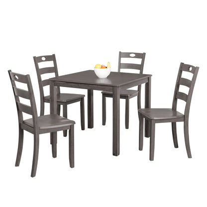 Contemporary Gray Solid Rubberwood and Wood Veneer 5 Piece Dining Table Set with Slat Back Chairs