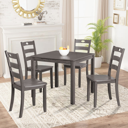 Contemporary Gray Solid Rubberwood and Wood Veneer 5 Piece Dining Table Set with Slat Back Chairs