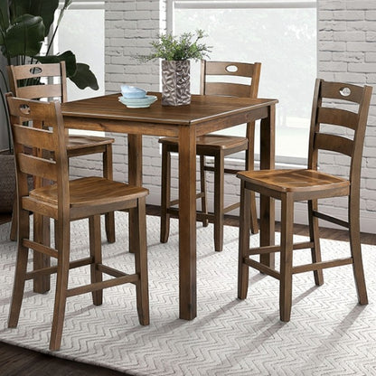 36“W x 36”D x 36“H Modern Solid Rubberwood 5 Piece Counter Height Dining Table Set with Slat Back Chairs