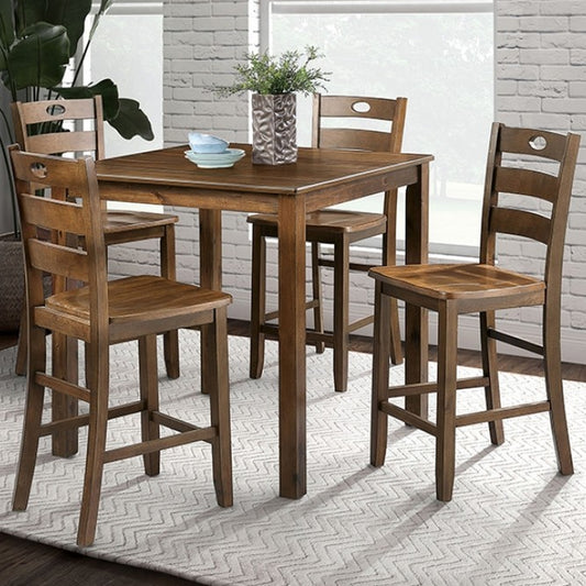 36“W x 36”D x 36“H Modern Solid Rubberwood 5 Piece Counter Height Dining Table Set with Slat Back Chairs