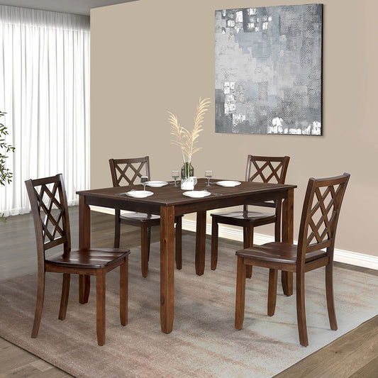 48"W x 36"D x 30"H Modern 5 Piece Solid Rubberwood Dining Table Set with Diamond Shaped Back Detail Chairs