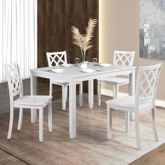 48"W Modern White 5 Pc Dining Table Set with Diamond Back Chairs