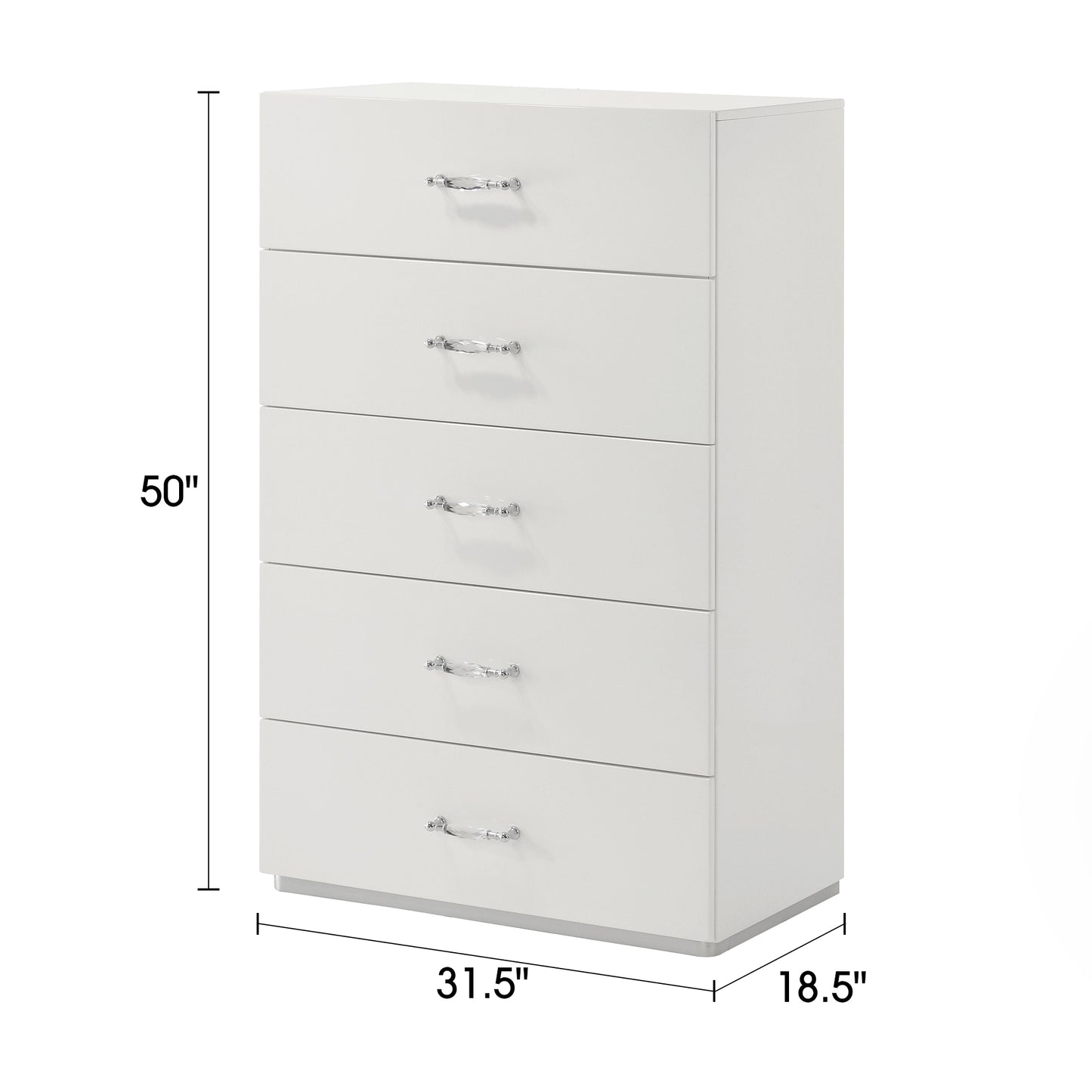 31.5" Contemporary White Chest with Rhinestone Accents and High Gloss UV Finish
