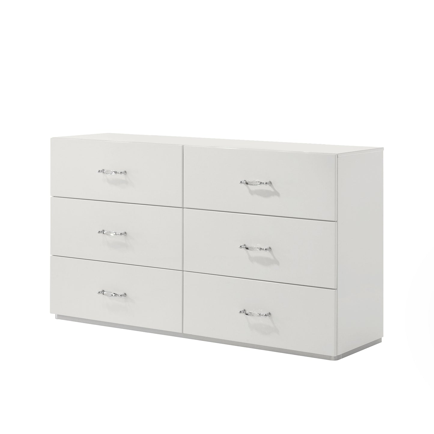 61.5" Contemporary White Dresser with High-Gloss UV Finish and Chrome Acrylic Handles