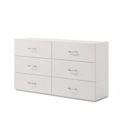 61.5" Contemporary White Dresser with High-Gloss UV Finish and Chrome Acrylic Handles