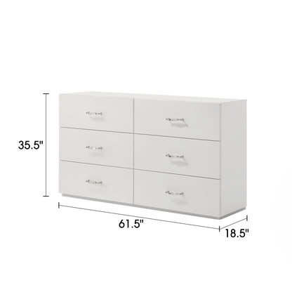 61.5" Contemporary White Dresser with High-Gloss UV Finish and Chrome Acrylic Handles