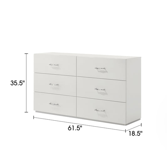 61.5" Contemporary White Dresser with High-Gloss UV Finish and Chrome Acrylic Handles
