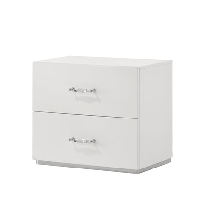 25.5" Contemporary White Nightstand with Rhinestone Accents and High-Gloss UV Finish