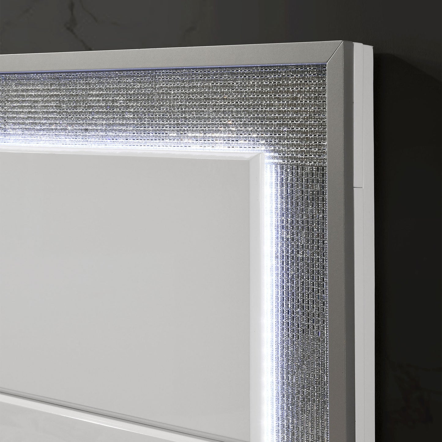 63.5" Contemporary White LED Bed with Rhinestone Trim and High Gloss Finish