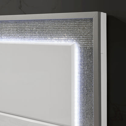 63.5" Contemporary White LED Bed with Rhinestone Trim and High Gloss Finish