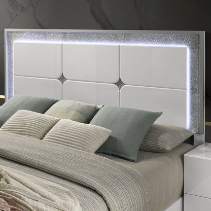 63.5" Contemporary White LED Bed with Rhinestone Trim and High Gloss Finish