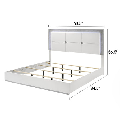 63.5" Contemporary White LED Bed with Rhinestone Trim and High Gloss Finish