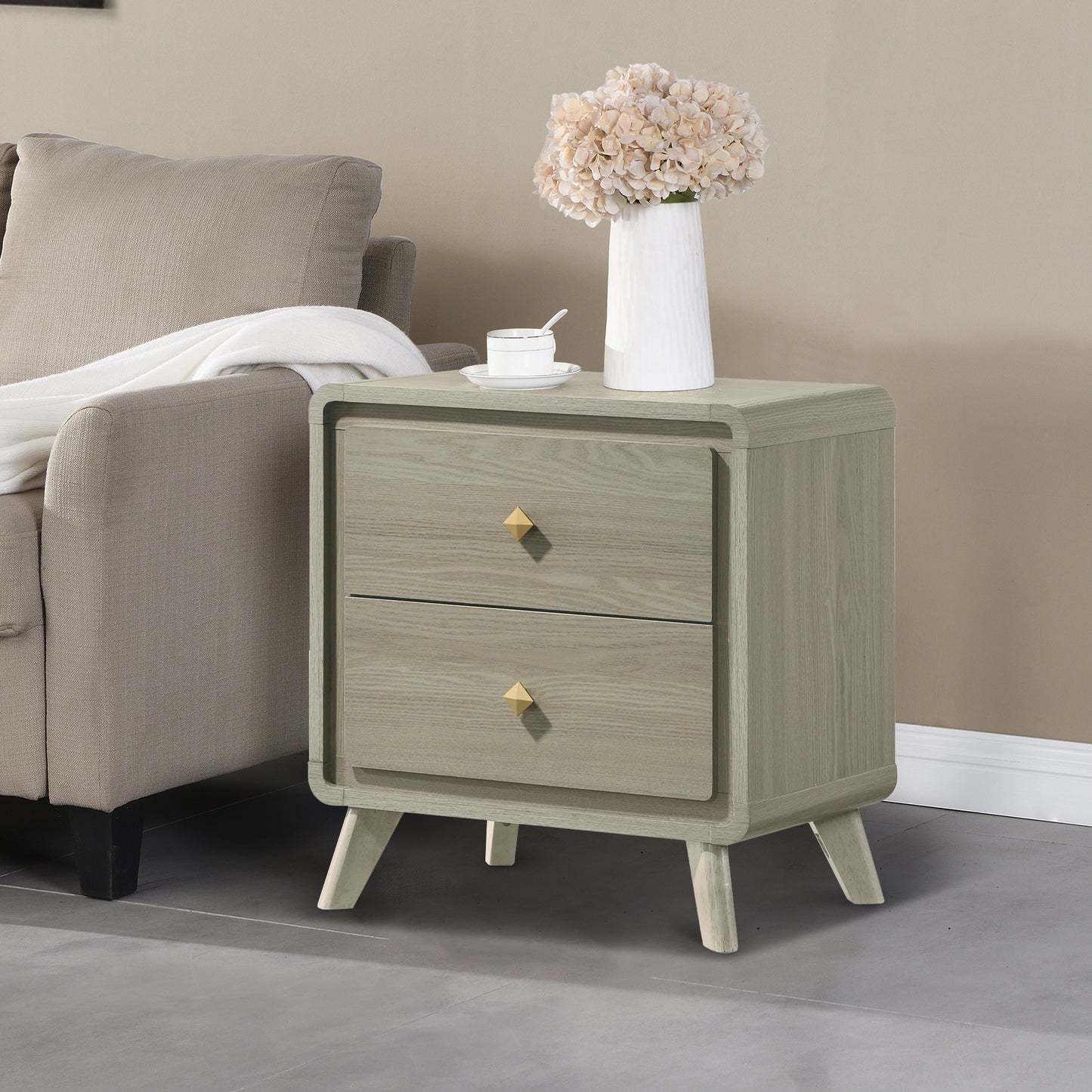 25" Contemporary Gray Night Stand with English Dovetail Drawers and Center Glides