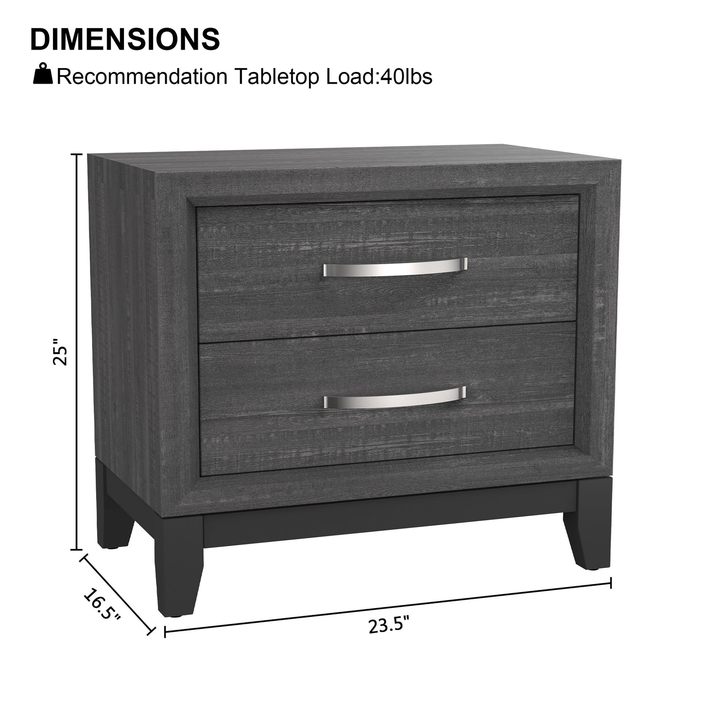 23.5"W Gray Contemporary Nightstand with Wooden Legs and Two-Tone Design