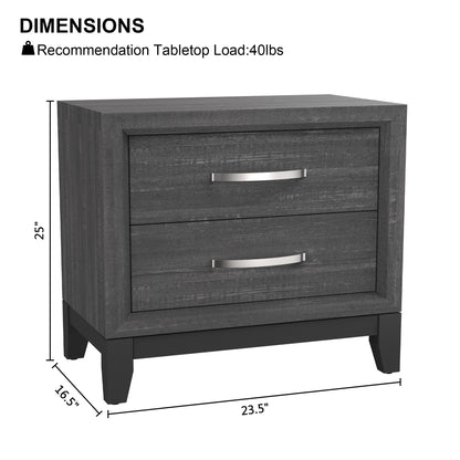23.5"W Gray Contemporary Nightstand with Wooden Legs and Two-Tone Design