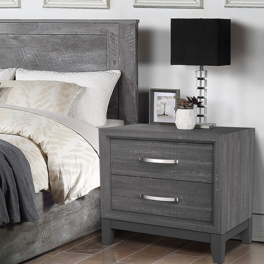 23.5"W Gray Contemporary Nightstand with Wooden Legs and Two-Tone Design