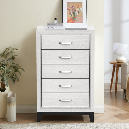 31"W White Modern Chest with Two-Tone Design and Wooden Legs