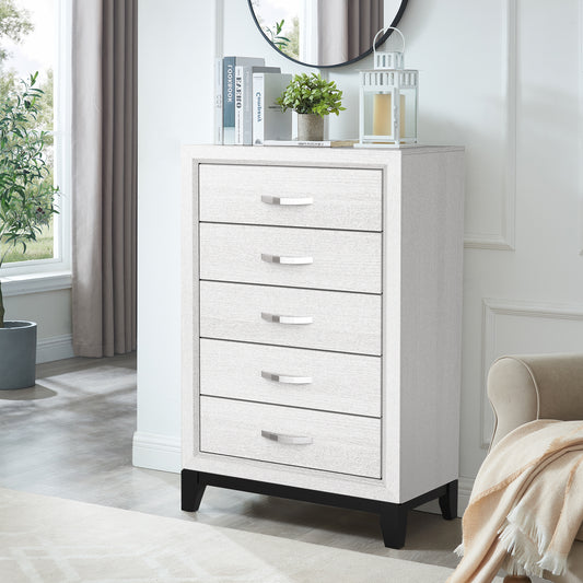 31"W White Modern Chest with Two-Tone Design and Wooden Legs