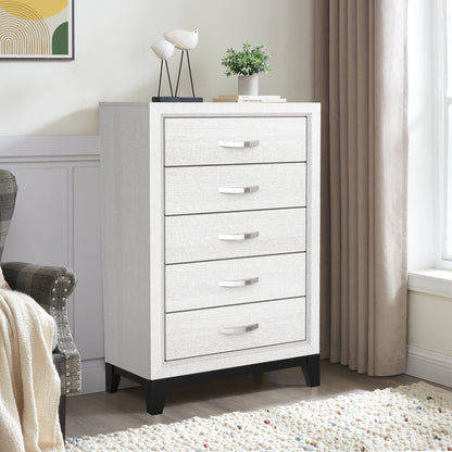 31"W White Modern Chest with Two-Tone Design and Wooden Legs