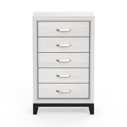 31"W White Modern Chest with Two-Tone Design and Wooden Legs