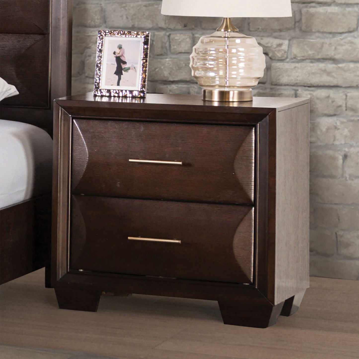 26" Transitional Espresso Night Stand with Gold Pulls and Felt-Lined Drawer