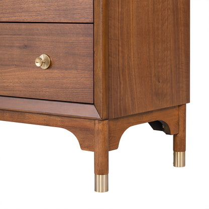 26" Mid-Century Walnut Nightstand with USB Port, LED Light, and Gold Accents
