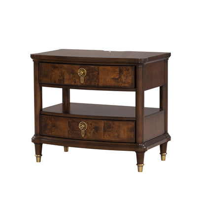 30.5" Traditional Dark Cherry Nightstand with USB, Power Outlet and Gold Accents