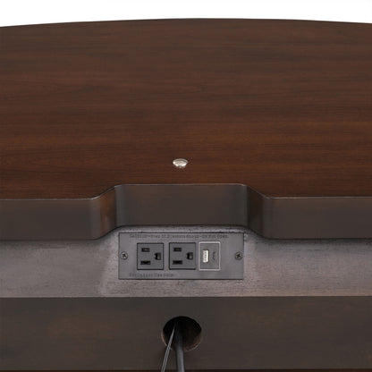 30.5" Traditional Dark Cherry Nightstand with USB, Power Outlet and Gold Accents