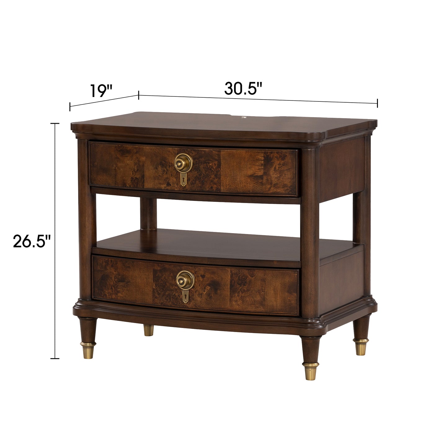 30.5" Traditional Dark Cherry Nightstand with USB, Power Outlet and Gold Accents