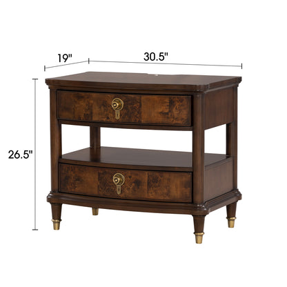30.5" Traditional Dark Cherry Nightstand with USB, Power Outlet and Gold Accents