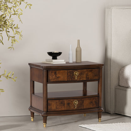30.5" Traditional Dark Cherry Nightstand with USB, Power Outlet and Gold Accents