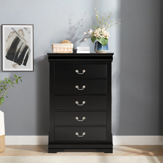 31.5"W Black Transitional Chest with Dovetail Drawers and Bracket Feet
