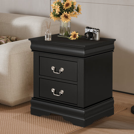21.5"W X 15.5"D X 23.5"H Black Modern Nightstand with Hanging Drawer Pulls