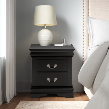 21.5"W X 15.5"D X 23.5"H Black Modern Nightstand with Hanging Drawer Pulls
