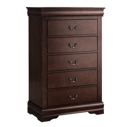 31.5"W Dark Cherry Transitional Chest with Dovetail Drawers and Bracket Feet – Solid Wood and Veneer