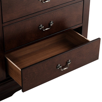 31.5"W Dark Cherry Transitional Chest with Dovetail Drawers and Bracket Feet – Solid Wood and Veneer