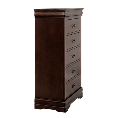 31.5"W Dark Cherry Transitional Chest with Dovetail Drawers and Bracket Feet – Solid Wood and Veneer