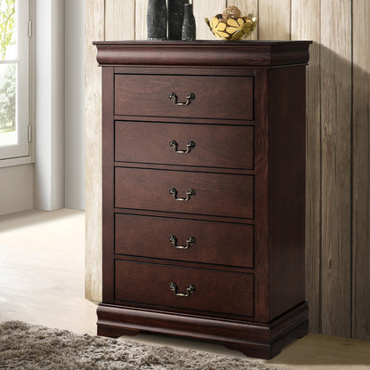 31.5"W Dark Cherry Transitional Chest with Dovetail Drawers and Bracket Feet – Solid Wood and Veneer